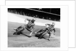Dick Bradley (on the left) and Alby Golden at a speedway track by Anonymous