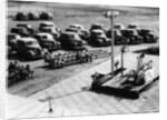 Outdoor church service with cars parked behind, USA, (1950s?) by Unknown