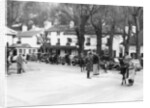 Pedestrians and riders outside the Burford Bridge Hotel, Surrey, (c1930s?) by Unknown