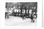 Pedestrians and riders outside the Burford Bridge Hotel, Surrey, (c1930s?) by Unknown