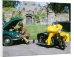 1960 BSA M21 AA Combination motorcycle with 1948 Morris Minor by Unknown