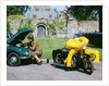 1960 BSA M21 AA Combination motorcycle with 1948 Morris Minor by Unknown