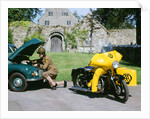1960 BSA M21 AA Combination motorcycle with 1948 Morris Minor by Unknown