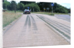 Tyre skidmarks on road surface by Unknown