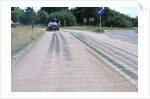 Tyre skidmarks on road surface by Unknown