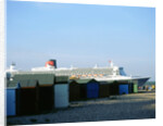 Queen Mary II sails past Beach Huts, Calshot May 2004 by Unknown