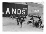 Motorcycles on the start line at the MCC Members Meeting, Brooklands, 10 September 1938 by Bill Brunell
