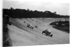 Bentley leading a Barnato-Hassan Special and a Jensen, October Long Handicap, Brooklands, 1938 by Bill Brunell