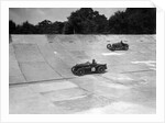 MG C type and Amilcar C6 racing on the banking at Brooklands by Bill Brunell