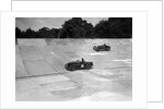 MG C type and Amilcar C6 racing on the banking at Brooklands by Bill Brunell