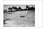Two Bugatti Type 35s racing on the Members Banking at Brooklands by Bill Brunell