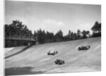 Lea-Francis 1496 cc, MG M type and Invicta 4467 cc racing on the Members Banking at Brooklands by Bill Brunell