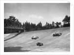 Lea-Francis 1496 cc, MG M type and Invicta 4467 cc racing on the Members Banking at Brooklands by Bill Brunell