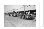Talbot 105 and Lea-Francis cars in the pits at the JCC Double Twelve race, Brooklands, 8/9 May 1931 by Bill Brunell