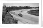 Eddie Hall's Bentley leading a Bugatti on the banking at Brooklands. by Bill Brunell