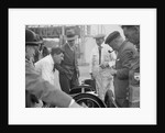 People examining Leon Cushman's Austin 7 racer at Brooklands for a speed record attempt, 1931 by Bill Brunell