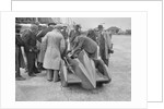 People examining Leon Cushman's Austin 7 racer at Brooklands for a speed record attempt, 1931 by Bill Brunell