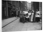 600 cc Douglas motorcycle combination and a Morris Minor at a motor vehicle blessing ceremony by Bill Brunell