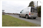Group of donkeys crossing road and holding up traffic in New Forest 2011 by Unknown