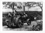 1869 Tasker traction engine with red flag man at the front by Anonymous