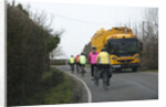 Group of cylists encounter refuse truck on country road in New Forest 2014 by Unknown