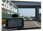 Passing Eddie Stobart truck on the A46 with satnav screen on windscreen by Anonymous