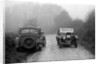 Triumph of J Cramer-Parry passing an official's Riley, MCC Exeter Trial, Blackhill, Dorset, 1930 by Bill Brunell