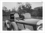 Dachshund sitting on the bonnet of Charles Mortimer's Bentley, c1930s by Bill Brunell
