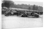 Lagonda passing R Childe's crashed Lea-Francis, BARC 6-Hour Race, Brooklands, Surrey, 1929, by Bill Brunell