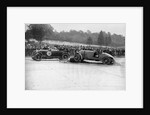 Lagonda passing R Childe's crashed Lea-Francis, BARC 6-Hour Race, Brooklands, Surrey, 1929, by Bill Brunell