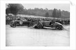 Lagonda passing R Childe's crashed Lea-Francis, BARC 6-Hour Race, Brooklands, Surrey, 1929, by Bill Brunell