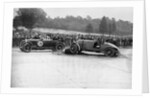 Lagonda passing R Childe's crashed Lea-Francis, BARC 6-Hour Race, Brooklands, Surrey, 1929, by Bill Brunell
