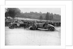 Lagonda passing R Childe's crashed Lea-Francis, BARC 6-Hour Race, Brooklands, Surrey, 1929, by Bill Brunell