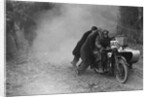 Motorcycle and sidecar receiving a push during a trial, c1930s by Bill Brunell