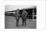 Two men chatting at Brooklands motor racing circuit, Surrey, 1920s by Bill Brunell