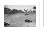 Bentley of Major H Butler and Sunbeam of BO Davis racing at a BARC meeting, Brooklands, 1930 by Bill Brunell