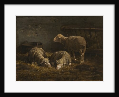 Three Sheep in a Barn by Charles Emile Jacques