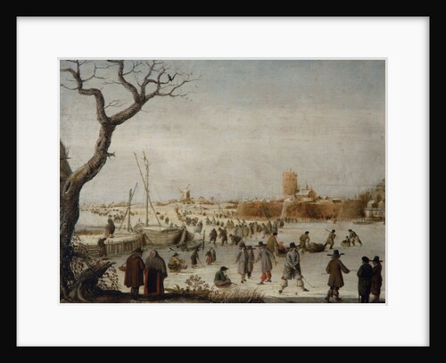 Winter Landscape with Skaters on a River Near a Walled Town by Berent Petersz Avercamp