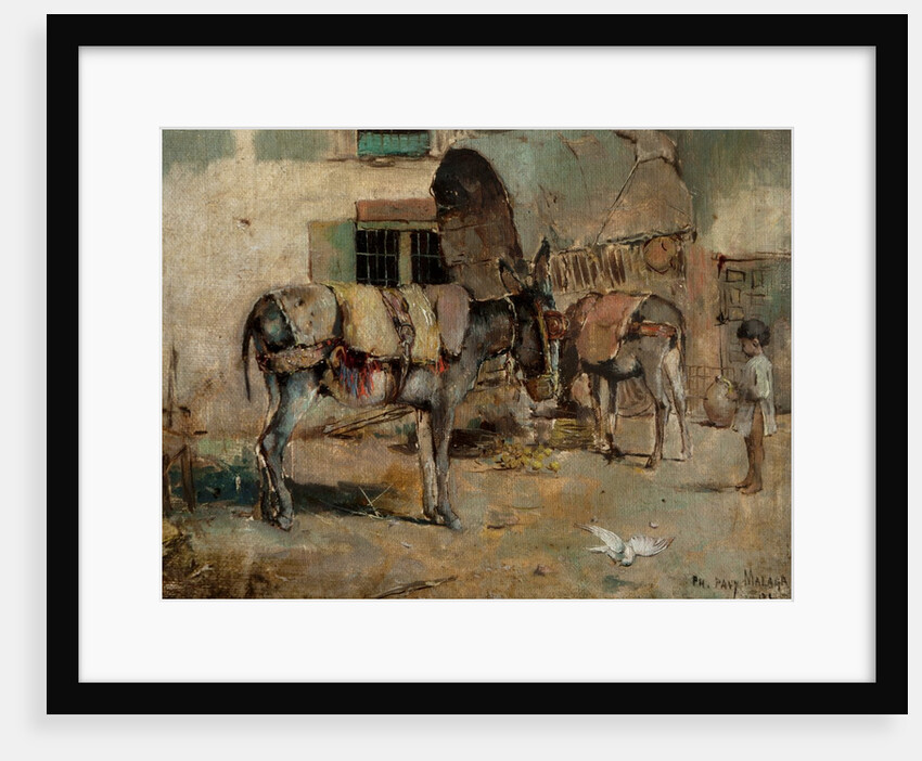 A Street Scene in Malaga with Child and Donkeys, 1891 by Philip Pavy