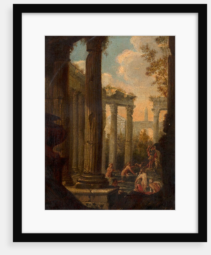 A classical Capriccio, women bathing amongest classical ruins by Charles Louis Clerisseau