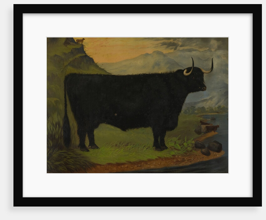 A Black Highland Bull in a Highland Landscape 1880 by E. Mitchell