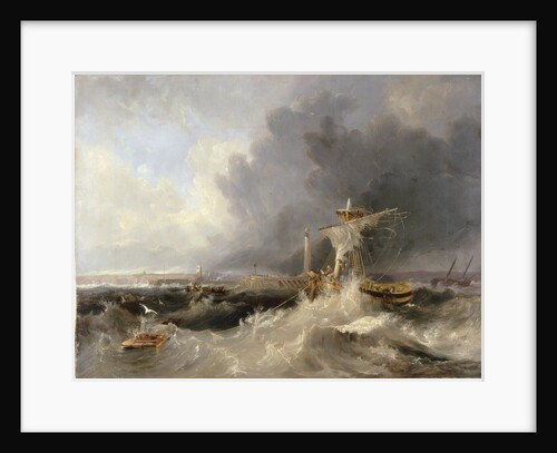 Sunderland Old Pier and Lighthouse with Ryhope Church in distance by John Wilson Carmichael