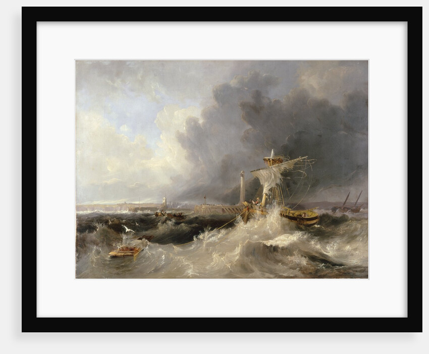 Sunderland Old Pier and Lighthouse with Ryhope Church in distance by John Wilson Carmichael