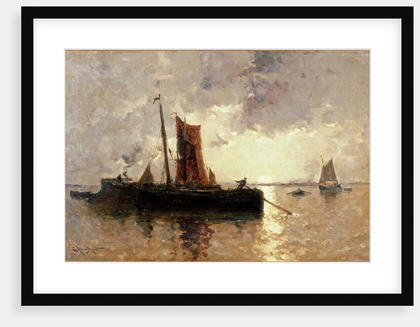 River Scene with Shipping by E. Aubrey Hunt