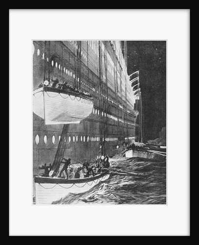 Starboard side of the 'Titanic' looking forward showing lifeboats leaving by Charles Dixon