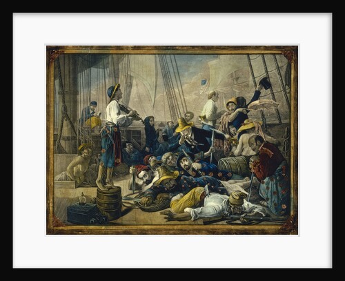 Pirates dressed in women's clothing attempt to decoy a merchant ship by Auguste-Francois Biard