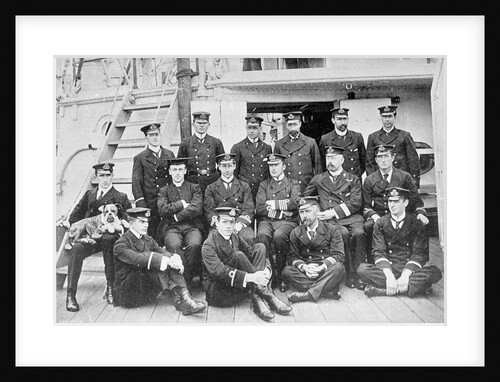 Assembled officers of 2nd class protected cruiser HMS 'Fox' (1893) on deck by unknown