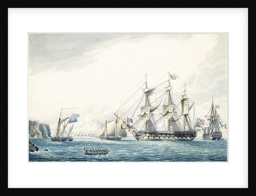 The 'Argo' with a Russian ship passing through the Straits, 1799 by Thomas Buttersworth
