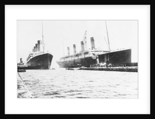 Passenger liner 'Titanic' (Br, 1912) Oceanic Steam Nav Co Ltd, (Ismay Imrie & Co Ltd, managers) (White Star Line): at Belfast with 'Olympic', tip of foremast out of picture by unknown