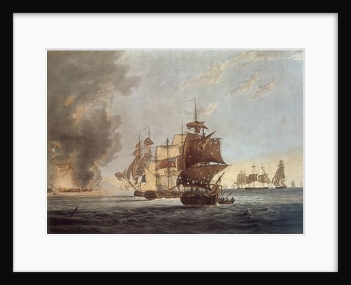 To the Officers, Seamen & Marines of His Majesty's Ships Amphion, Cerberus, Volage & Active, This Plate represents...blowing up of the French Commodore, off the Island of Lissa, in the Adriatic, on the 13 March 1811 by G. Webster